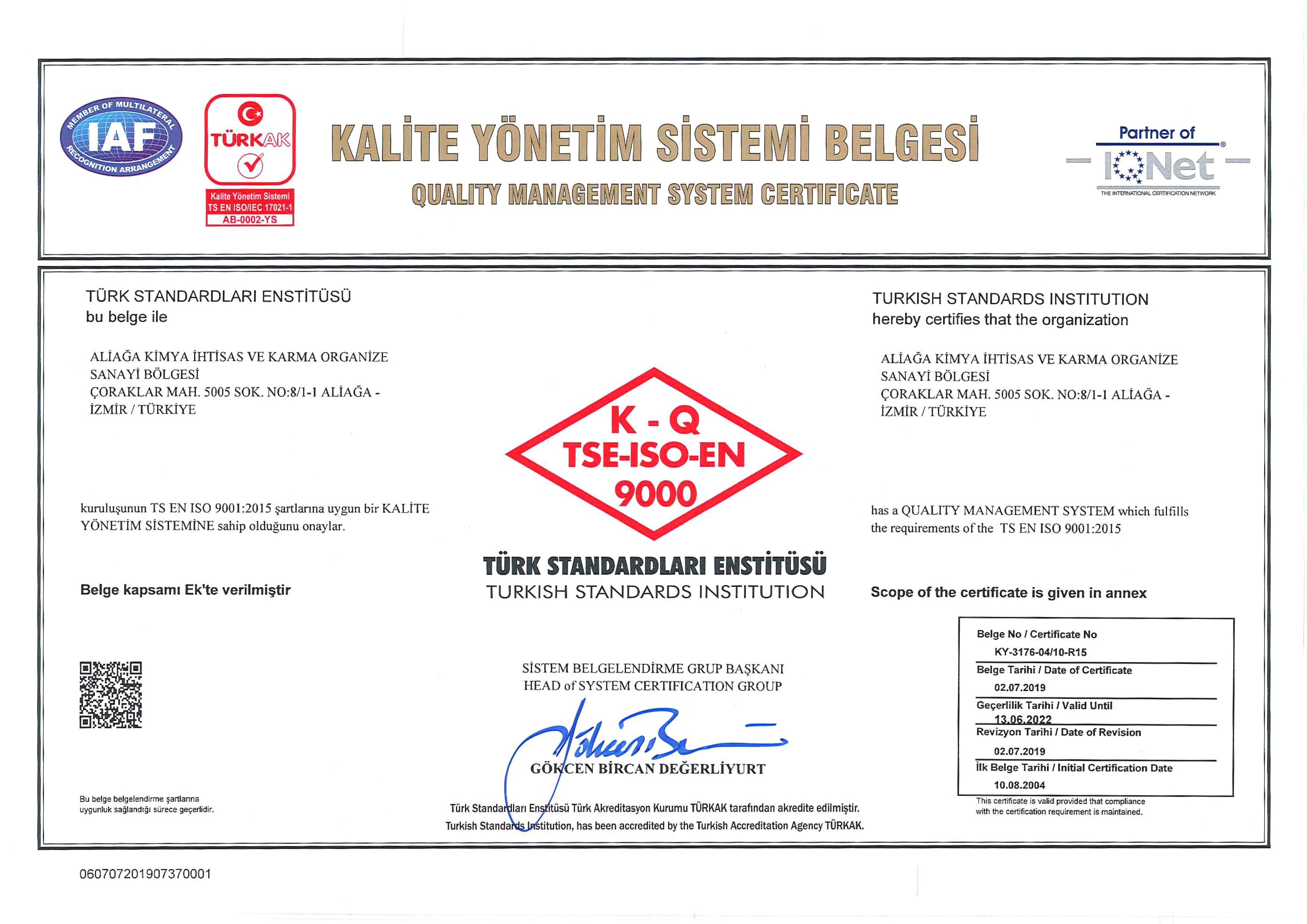 Quality Management System Certificate